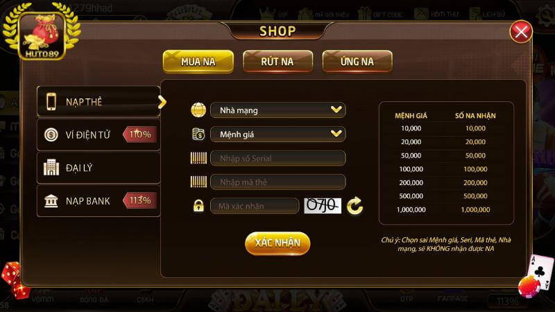Giao dịch nạp rút tiền Huto89 cực nhanh