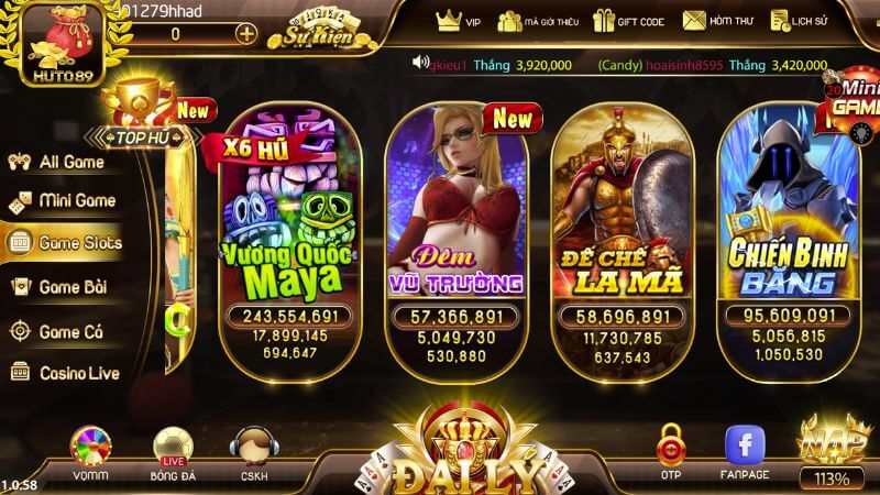 Sảnh Slots game nổ hũ Huto89